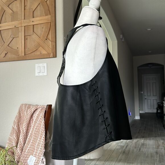 NWOT Free People Sleeveless Tank Flared Vegan Leather S Western Retro Black Chic - Picture 3 of 13